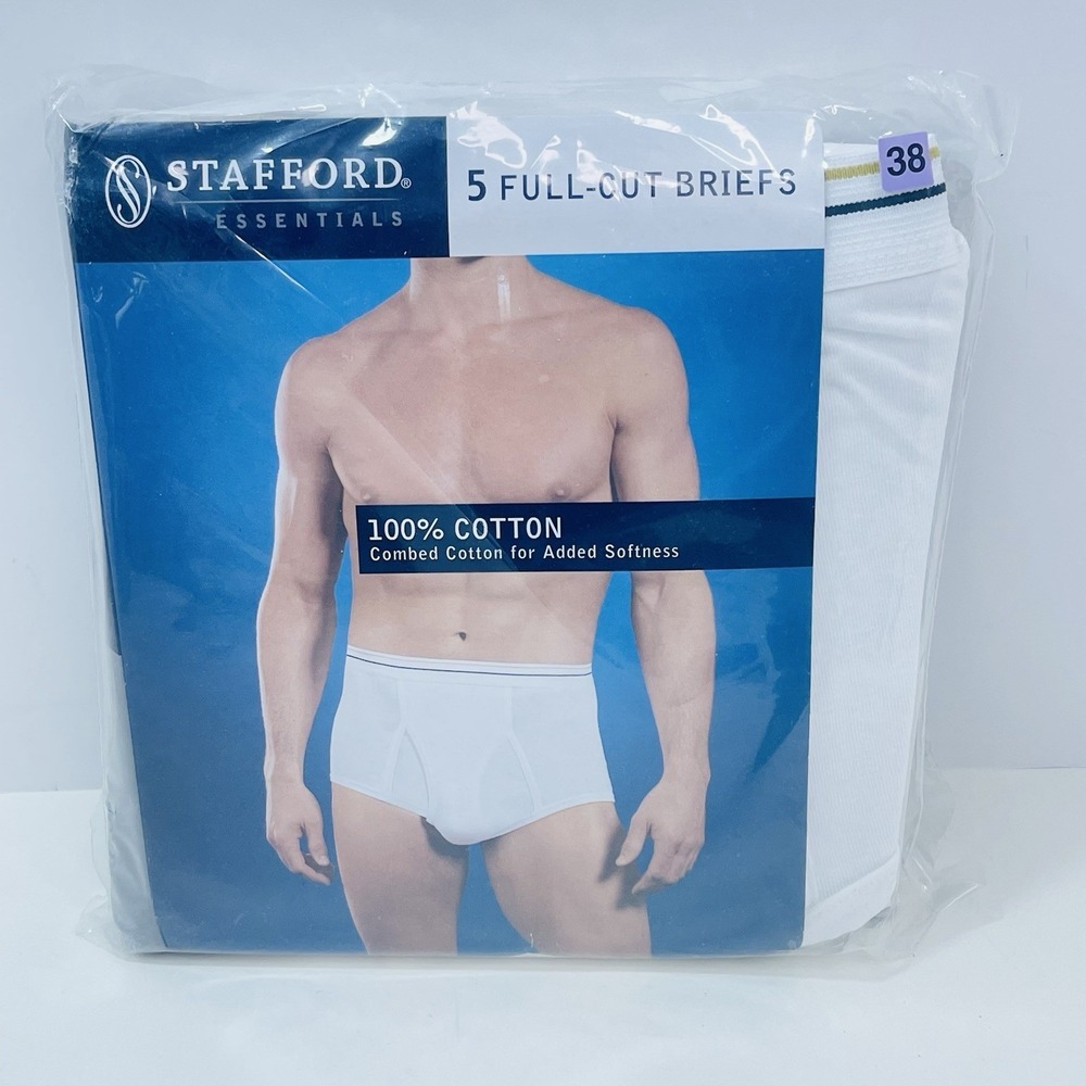 JC Penney Stafford New 5 Pack Full Cut Briefs Underwear Size 38 100% Cotton